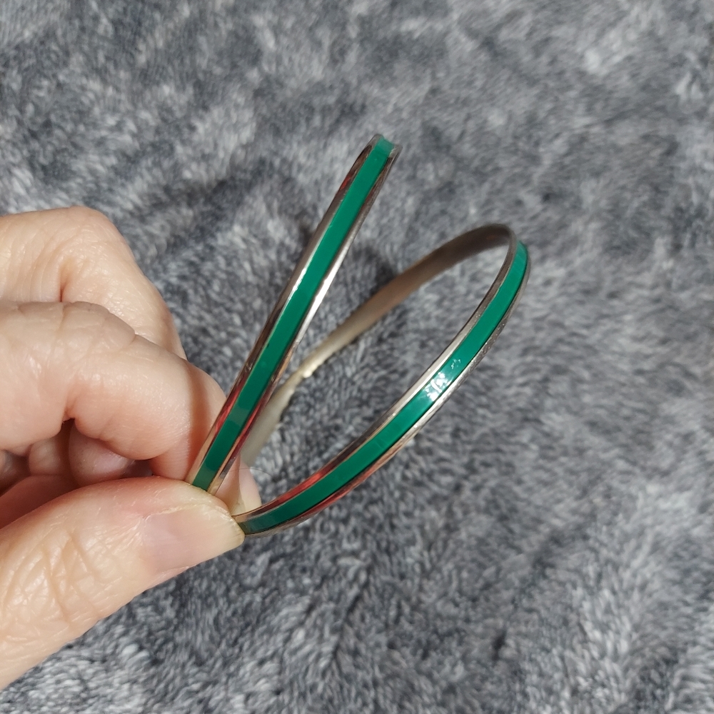 Napier Vintage Gold Tone/Green Enamel Skinny Bangle Bracelets (Set Of 2!)